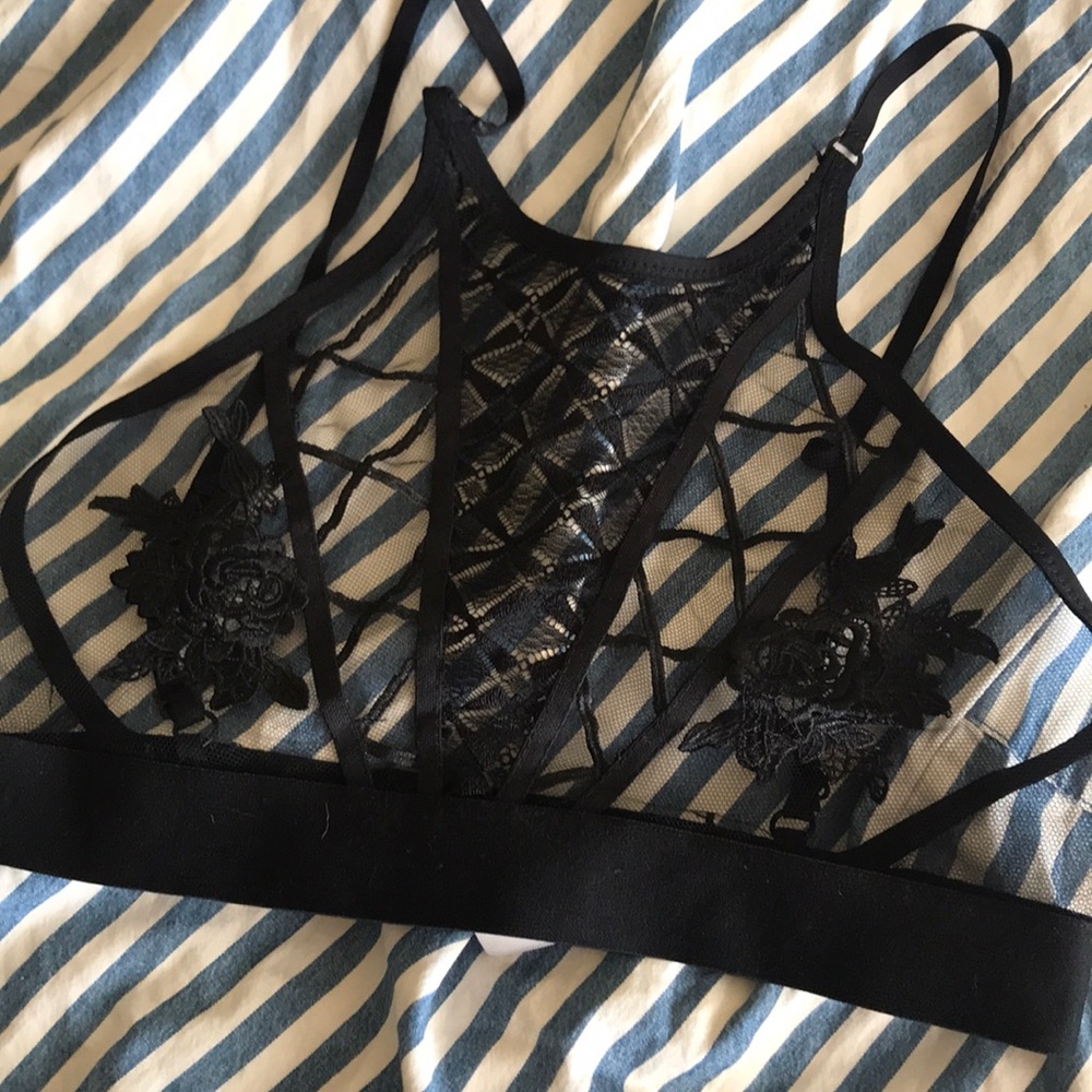 high neck black lace high neck bralette